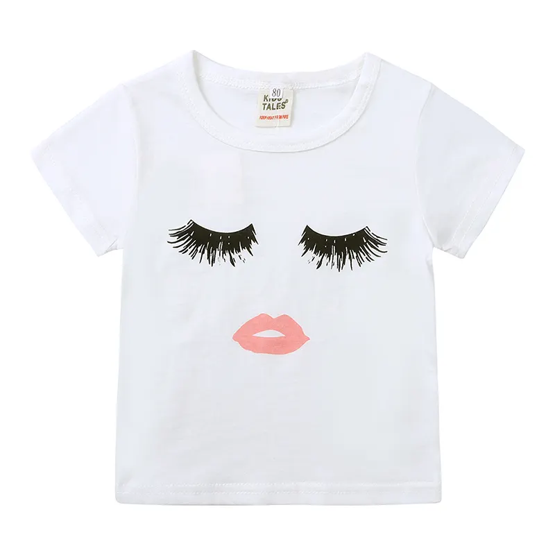 Chemises d'été à manches courtes pour enfants et filles T-shirt à cils T-shirt à cils pour bébés filles Vente en gros de vêtements pour tout-petits