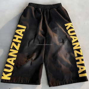 Pantalones Cortos de Verano Personalizados, Holgados, Casuales, con Cordón, Efecto Desgastado por el Sol, Estilo Vintage, Lavado Ácido, 3/4 de Largo - Product Image 3