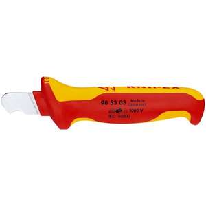 KNIPEX - 98 53 03 Cuchillo de desmontaje VDE mango multicomponente aislante, sólido, hoja de gancho fijo CUCHILLOS PARA CABLE - Product Image 1