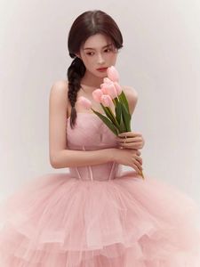 Printemps 2025 photographie <span class=keywords><strong>robe</strong></span> de mariée <span class=keywords><strong>robe</strong></span> de bal longueur au sol col en v dentelle chapelle Train grande taille moderne <span class=keywords><strong>rose</strong></span> série fée - Product Image 3
