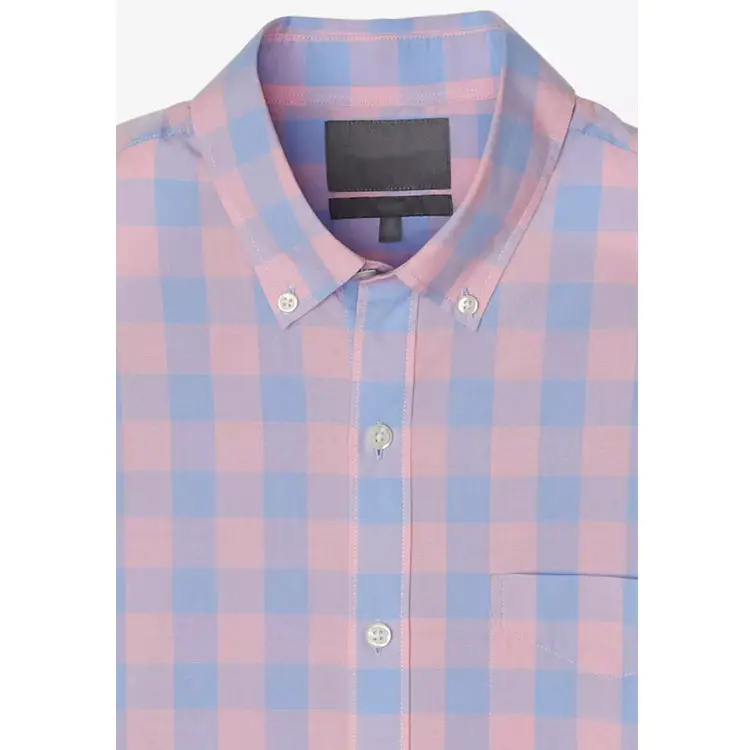 MTM OEM check pink light blue sky plaid slim countryside long sleeve college team colored teenager casual shirt men