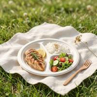 Assiettes rondes en fibre de canne à sucre de 8,86 pouces, résistantes, écologiques et compostables pour les barbecues, les pique-niques et les fêtes en plein air