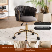 Fauteuil de salon et de bureau moderne en velours Gentlemoods, réglable en hauteur, pivotant à 360°, accoudoirs, dossier tissé à la main, base dorée
