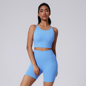 Di alta qualità da donna 2 pezzi di colore solido nudo attivo Yoga Set palestra ad alta intensità sport flessibilità forma il corpo Yoga abbigliamento - Product Image 3