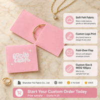 Petite pochette à bijoux en microfibre rose 8*8 cm pour boucles d'oreilles, anneaux, logo personnalisé de luxe imprimé, pochette à bijoux en microfibre en daim