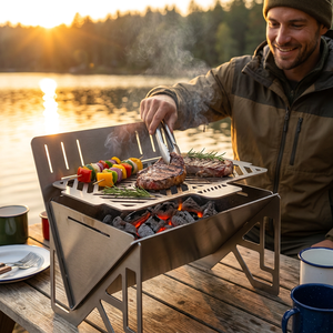 <span class=keywords><strong>Barbecue</strong></span> pliant en acier inoxydable, portable <span class=keywords><strong>pour</strong></span> le camping, grille réglable en hauteur, style origami, four à charbon plat - Product Image 2