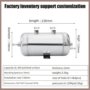 Luftbehälter 2L horizontal 304SS G1/4 Lufttank 12,5 bar Druckt ank für Luft kompressor