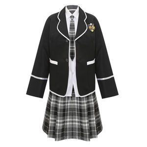 Uniforme scolaire JK pour femmes sur mesure, <span class=keywords><strong>style</strong></span> britannique, chemise à manches longues cintrée avec cravate, badge, broche, <span class=keywords><strong>jupe</strong></span> plissée - Product Image 3
