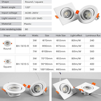 Éclairage intérieur moderne, spots encastrés circulaires carrés, panneaux réglables, tubes lumineux 3W-7W, plafonniers LED IP33, 120