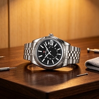 Montre automatique mécanique avec mouvement Seiko NH35, logo stérile, 39 mm, verre saphir, logo personnalisé, 10 ATM