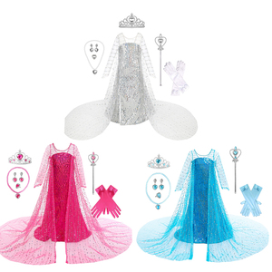 Petites filles <span class=keywords><strong>luxe</strong></span> princesse <span class=keywords><strong>Elsa</strong></span> robe avec brillant longue Cape filles anniversaire princesse reine des neiges Costume Cosplay enfants habiller - Product Image 1