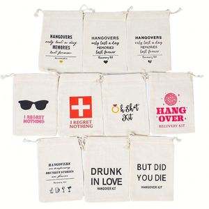 Sacs en coton personnalisés avec cordon de serrage, sac pour kit de récupération après une gueule de bois, pochette en coton et lin 10x15cm, imprimé par transfert thermique pour cadeau de fête - Product Image 4