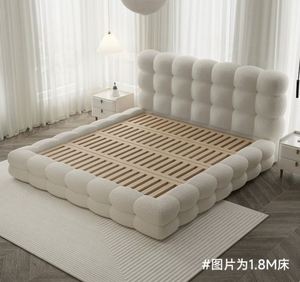 Cotton Candy Lambskin Bubble Internet-famous Soft-<b>padded</b> Cream Puff Modern Simple Cream-style Master Bedroom Double Fabric <b>Bed</b> - Product Image 6