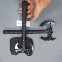 Nouvelle version de hache à double lame de style viking, manche en fibre de verre noir, hache à deux têtes en acier à haute teneur en carbone avec fourreau en nylon