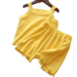 Tenues d'été 2022 pour enfants, ensemble short et débardeur uni sans manches, vêtements de boutique pour filles, ensembles courts pour petites filles - Product Image 3