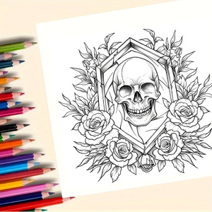 Livre de coloriage de crânes en sucre pour adultes et enfants, 24 motifs inspirés du Jour des Morts, motifs faciles pour la relaxation et le soulagement du stress - Product Image 3
