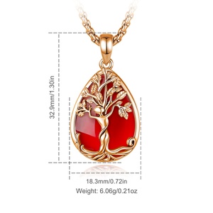 Joyería Espiritual al <span class=keywords><strong>por</strong></span> Mayor, Collar con Colgante de Árbol de la Vida en Cobre Chapado en <span class=keywords><strong>Oro</strong></span> Rosa de 18K con Incrustaciones de Piedra Roja en Forma de Lágrima - Product Image 2