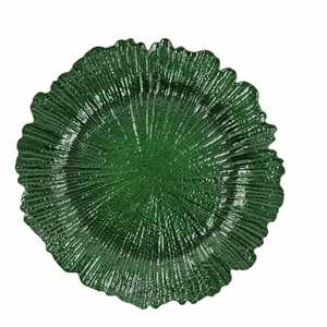 <b>Plastic</b> 13" Charger Plates <b>Set</b> 12 Hunter Green Reef Disposable Chargers <b>Dinner</b> Party Wedding Holiday Bulk Events - Product Image 1