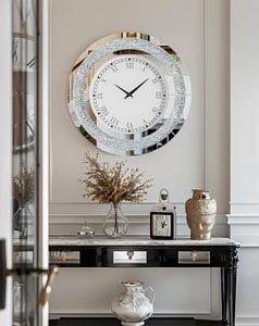 Silver Quartz Needle Movement Mirror Crystal Diamond Sparkle Twinkle Bling Large Wall <b>Clock</b> Decoration - Product Image 5