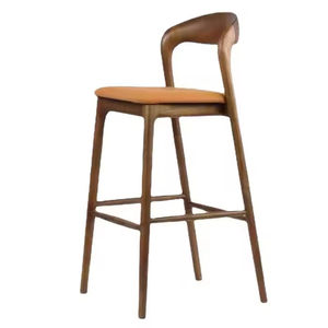 Tabouret de bar en bois de style nordique avec coussin et accoudoirs pour cafés, tabouret de bar haut pour cuisine et comptoir - Product Image 5