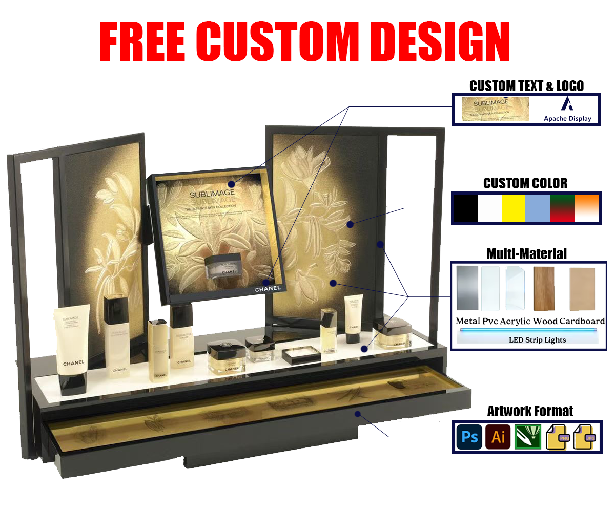 Apache Custom Countertop Cosmetic Display Stand – Acrylic Makeup Lipstick Skincare Display Rack for Retail Beauty Store — view 2