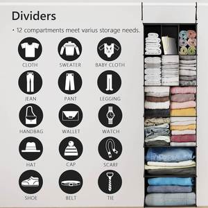 Sac de rangement suspendu multifonctionnel à 12 compartiments en tissu noir pour vêtements – Acheter le produit - Product Image 2