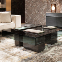 Table basse moderne de luxe au design italien, table basse carrée minimaliste en verre trempé pour salon