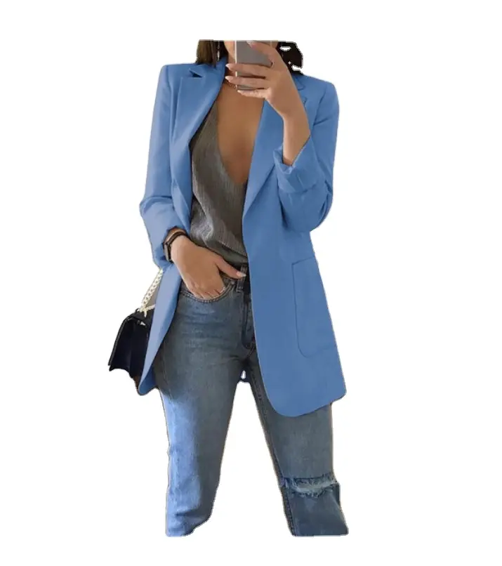 2021 new style wholesale female blazers plus size long sleeve casual women office suit jacket candy color women's blazer