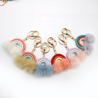 Offre Spéciale vente en gros mode peluche Pom porte-clés macramé arc-en-ciel forme tissé à la main coton métal porte-clés