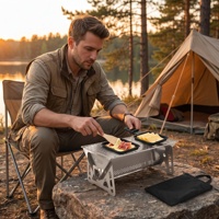 Ensemble de barbecue pliable en acier inoxydable portable avec plaque à fromage antiadhésive pour le camping en plein air, les pique-niques dans la cour, la randonnée
