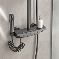 Nouveau design Mitigeur de douche thermostatique en laiton à trois poignées, système de pluie douce effet piano, avec cartouche céramique, pour villas