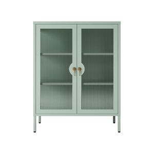 Buffet de rangement moderne de luxe en acier noir pour salon avec 2 portes vitrées et étagères de présentation - Product Image 1