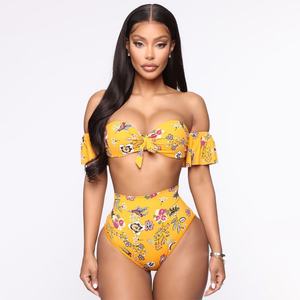 Traje de baño de talla grande para mujer, de cintura alta, con un solo hombro, estampado floral, modesto y sexy, con volantes y diseño dividido - Product Image 5