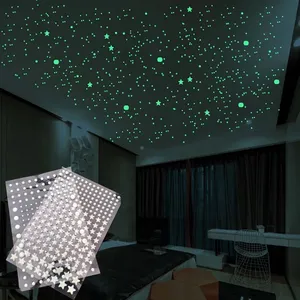 Lichtgevende 3D Muursticker Voor Kinderkamer Slaapkamer Woondecoratie Glow In The Dark Stars Moon Decal Fluorescerende Diy Stickers