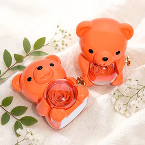 Bright Orange 360 Degree Rotating Hug Bear Rose Jewelry Box Flip Surprise Ring Box for Engagement Wedding Birthday Summer Gifts - Product Image 2