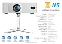 Proyector portátil N5 1080P HD LCD Android OS Auto Focus Auto Keystone Soporte de gran capacidad Bluetooth y WiFi