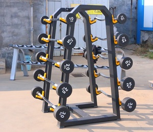 Set di bilancieri dritti e curvi in gomma PU PVC con supporto fisso per bilancieri, per palestra e fitness, per sollevamento pesi da 20 kg a 50 kg - Product Image 2