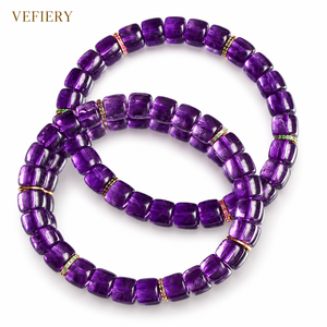 Pulsera Elástica de Amatista Brasileña Natural con Cuentas de Corte Recto y Dije Decorativo para Mujer, Venta al por Mayor de Joyería - Product Image 1