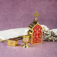 Juego de Comunión Ortodoxa Oriental HT, Píxel Sacerdotal Chapado en Oro con Cruz, Caja Relicario Daronositsa de Aleación de Zinc para la Eucaristía
