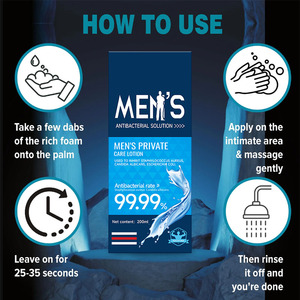 Nettoyant intime <span class=keywords><strong>pour</strong></span> hommes, <span class=keywords><strong>marque</strong></span> privée OEM, 200 ml, pH équilibré, désodorisant et antibactérien, à base d'herbes naturelles, apaisant et hydratant - Product Image 4
