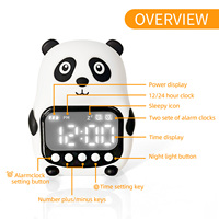 Weißer Panda Niedlicher Moderner Mini-LED-Wecker mit Wiederaufladbarem Akku Dimmbares Warmweißes Licht für Schlafzimmergebrauch