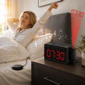 Table de projection intelligente avec horloge numérique et analogique, radio FM, alarme vibrante – Accessoire de chevet fiable <span class=keywords><strong>pour</strong></span> dortoirs partagés - Product Image 1