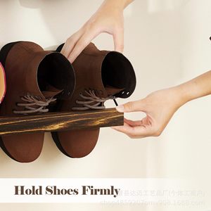 <b>Wall</b> Mounted Wooden <b>Shoe</b> <b>Rack</b> Rectangular Wood Grain Color Entryway Storage Organizer For Small Space Men Women <b>Shoes</b> - Product Image 4