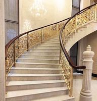 Escalier en fer forgé d'usine, balustrade en cuivre et aluminium pour hôtel, main courante sculptée en métal pour villa