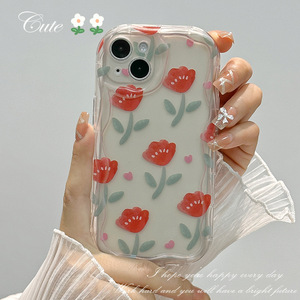 Custodia per telefono in TPU <span class=keywords><strong>trasparente</strong></span> con bordo ondulato a fiori per pittura protettiva antiurto per <span class=keywords><strong>iPhone</strong></span> 15 14 13 Pro Max - Product Image 4