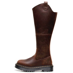 Botas largas de crin para mujer con cintura elástica, botines de cuero estilo inglés, punta redonda de cuero genuino - Product Image 2