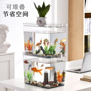 Poisson petit aquarium autonettoyant de bureau remplacement gratuit <span class=keywords><strong>unique</strong></span> bol d'aquarium en plastique transparent fournisseur mini pisciculture paresseuse - Product Image 6