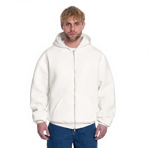 Men's <b>White</b> Oversized <b>Zip</b>-<b>Up</b> Hoodie Casual Fleece Sweatshirt Regular Fit Solid Color Hooded Long Sleeve Autumn Wear - Product Image 1
