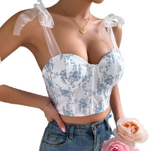 Nouvelle Arrivée 2026 – Haut Corset Bustier Sans Manches en Velours Imprimé Floral pour Femme avec Bretelles Réglables et Maille Transparente - Product Image 6