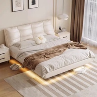 Lit flottant à dossier moelleux effet nuage, cadre en bois massif, multifonctionnel, pour chambre principale, moderne et simple, lit authentique